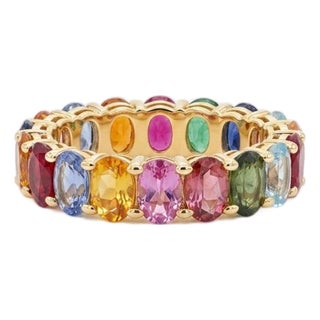 Stunning 18k Gold Multi Sapphire 1.10cts Halo Ring, New Design, Size 6 For Sale