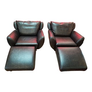 1980s Vintage Custom Chairs and Ottomans - 4 Pieces For Sale