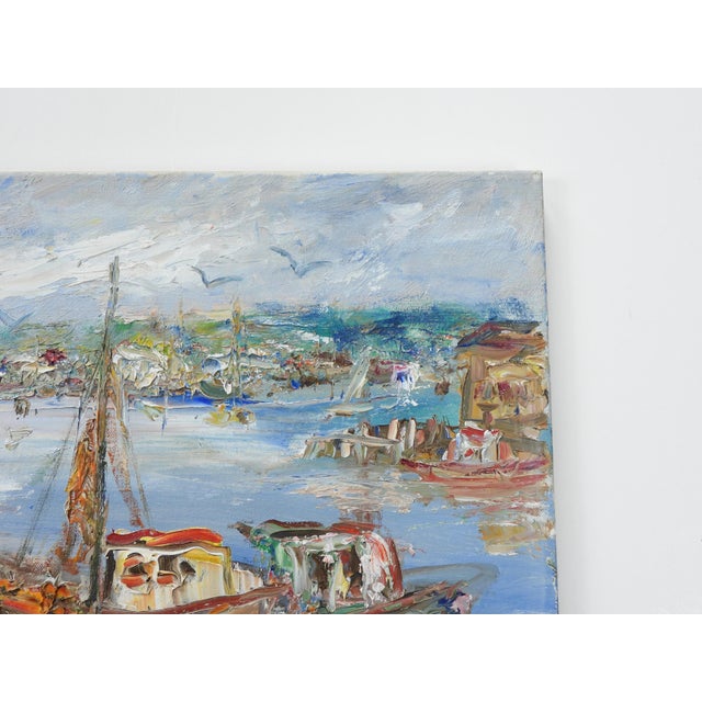 Late 20th Century Late 20th Century Impressionist Harbor Scene Painting For Sale - Image 5 of 7