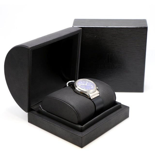 Metal 1990s Hublot Elegant MDM 1810.2 Stainless Steel Blue Dial Automatic Chronograph Watch For Sale - Image 7 of 8