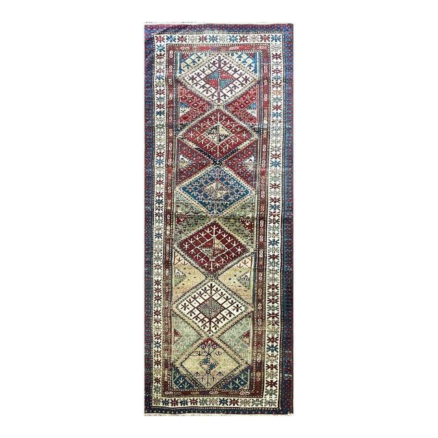 Antique Caucasian Runner, 3'2" × 9'0" For Sale