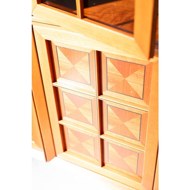Wood Modular Corner Cabinet in Cherrywood with Glass and Carved Doors with Fox Hunt Design, 1970s, Set of 4 For Sale - Image 7 of 18