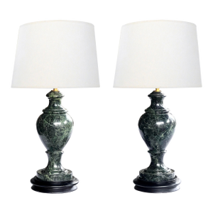 Pair Vintage Italian Baluster-Form Verde Antico Marble Lamps