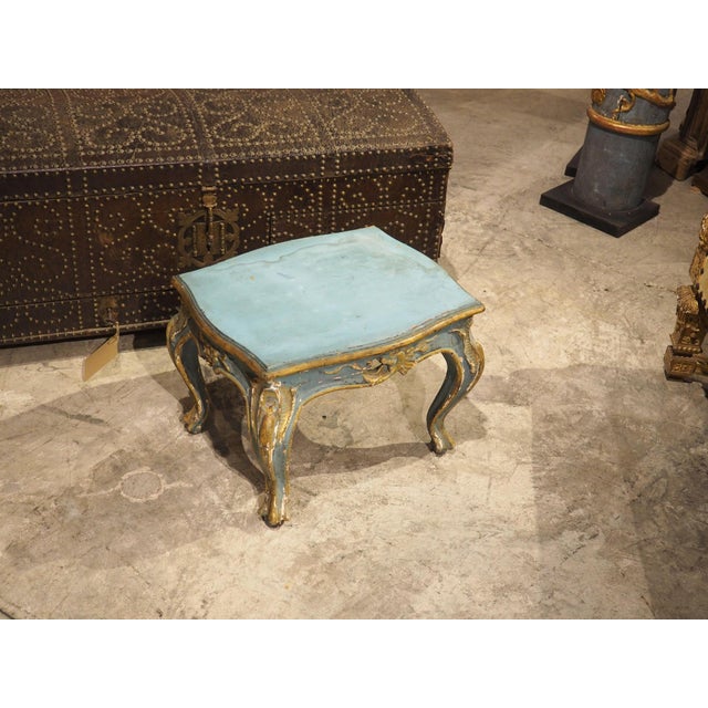 Mid 19th Century Antique Italian Blue Painted and Parcel Gilt Wooden Tabouret Stool, C. 1850 For Sale - Image 5 of 18