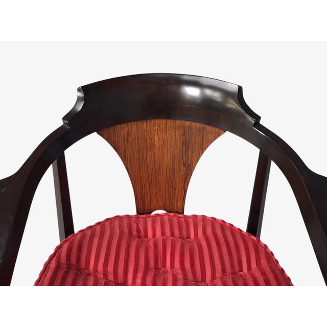 Edward Wormley, Horseshoe Chairs, Mahogany, Rosewood, Red Fabric, Usa, 1950s For Sale - Image 12 of 16