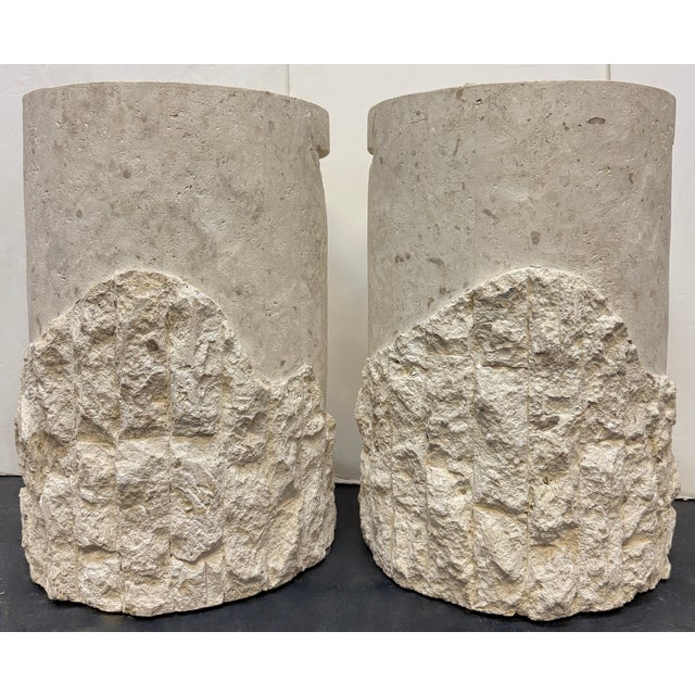 Sculptural Pair of Postmodern Mactan Stone & Glass Top Side Tables For Sale In Miami - Image 6 of 7