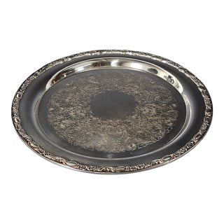 Victorian Rose Wm Rogers & Son Round Serving Tray For Sale