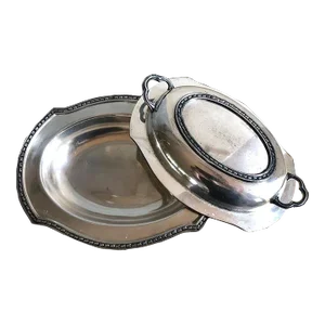 1940s Art Deco Covered Vegetable Silver Plated Dish with Handle & Footed