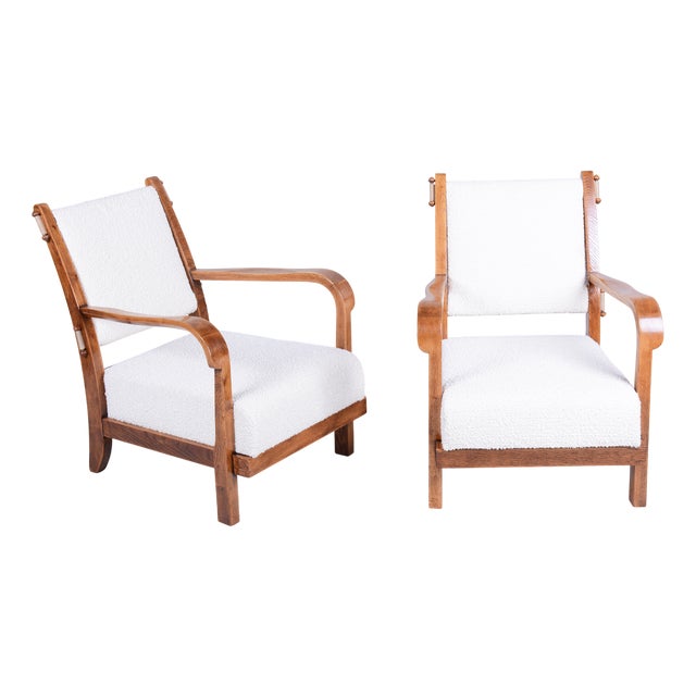 Czech Art Deco Oak Armchairs by Krásná Jizba, 1930s, Set of 2 For Sale
