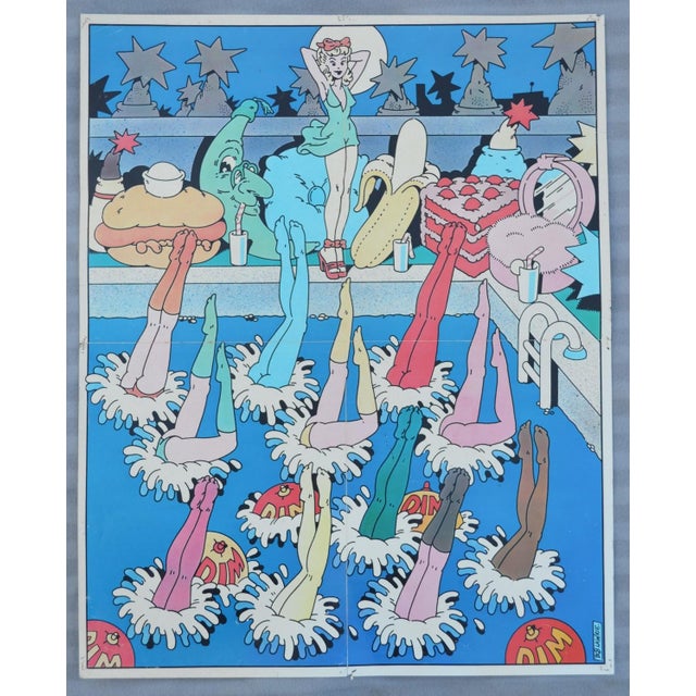 Blue 1970s Bob Lawrie for Dim French Pop Art Fashion Advertising Poster For Sale - Image 8 of 8