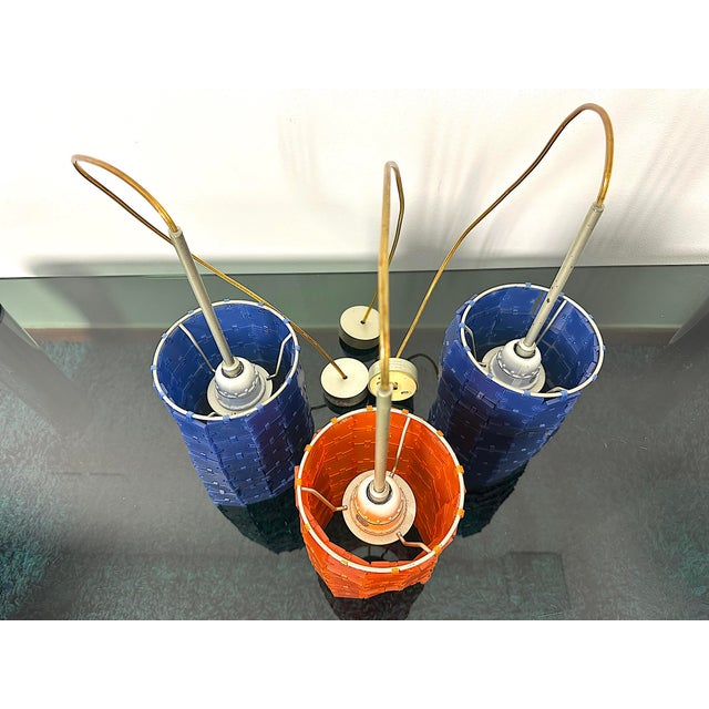 Set of three "bloc t" pendant lamps, an icon of 1980s italian postmodern design. Designed by rodolfo dordoni for flos,...