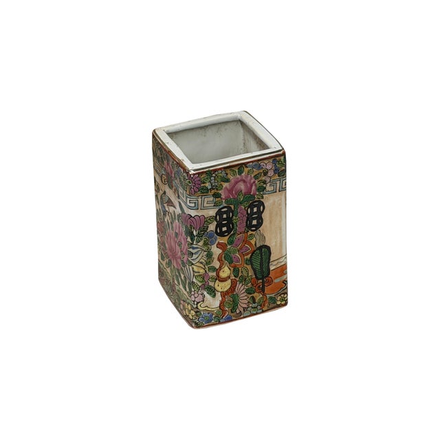 Ceramic Vintage Chinese Square Floral Bird Figural Graphic Porcelain Holder For Sale - Image 7 of 9