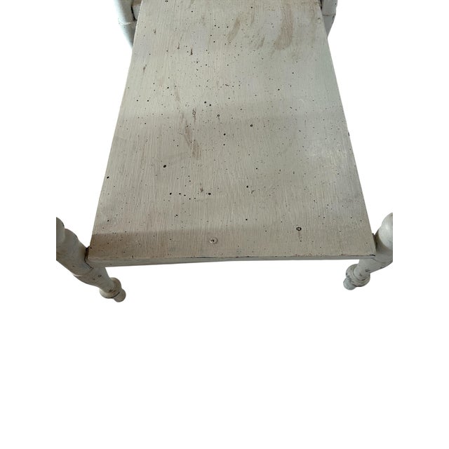 Off-white Antique Hand Painted Mahogany Farmhouse Style Oval Spool Leg One Drawer Two Tier Side Table For Sale - Image 8 of 8