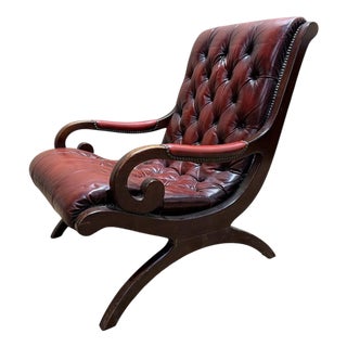 English Chesterfield Slipper Armchair in Tufted Leather For Sale