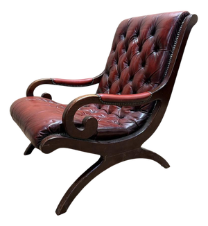 English Chesterfield Slipper Armchair in Tufted Leather