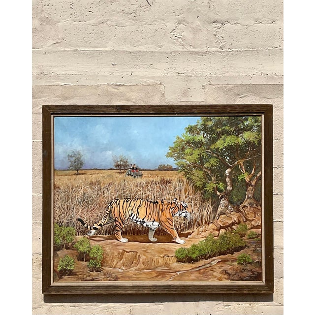 Late 20th Century Vintage Boho Monumental Tiger Original Oil Painting on Canvas For Sale - Image 5 of 7
