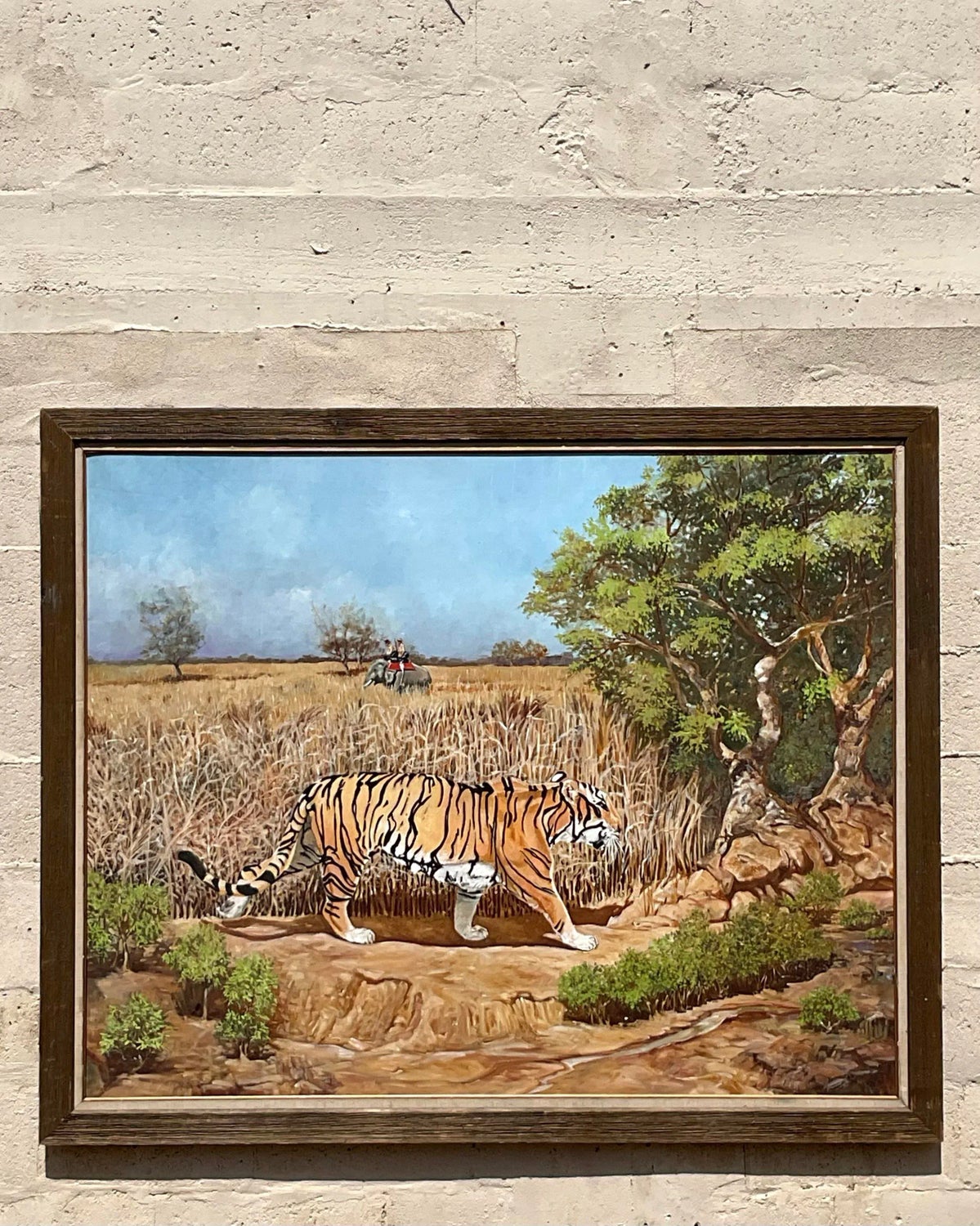 Vintage Boho Monumental Tiger Original Oil Painting on Canvas - Top view