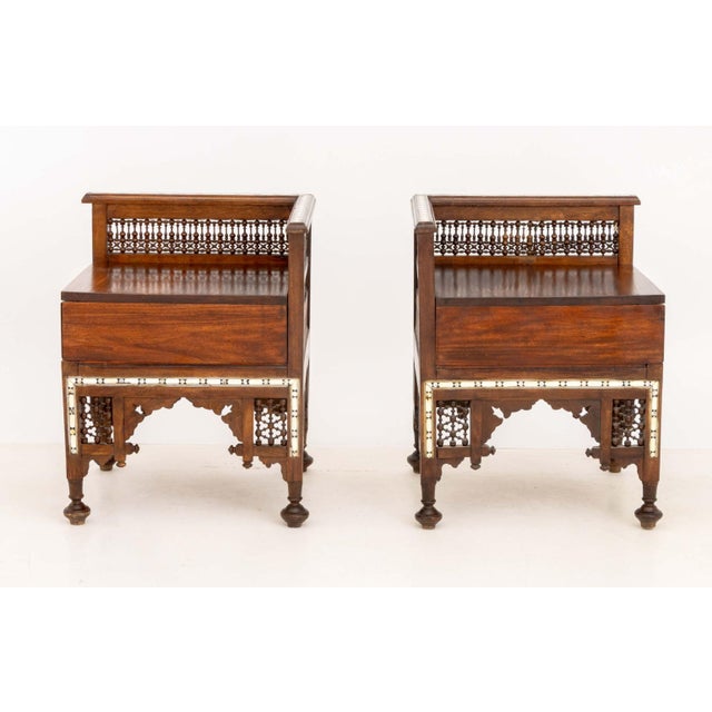 Brown Pair of Syrian Bone Inlay Walnut Corner Chairs For Sale - Image 8 of 8