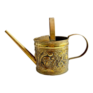Vintage Embossed Brass Floral Watering Can With Roses