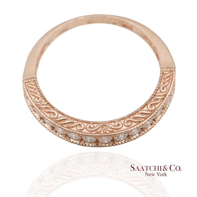 14k 585 Solid Rose Gold Side Engraving Natural Diamond Band Ring, Size 8 For Sale In New York - Image 6 of 12