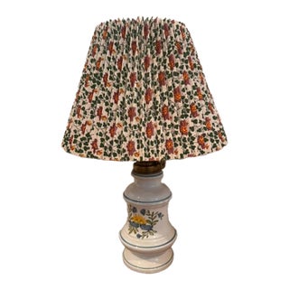 Porcelain Lamp With Floral Pleated Empire Lampshade For Sale