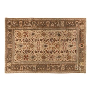 Mid-20th Century Persian Sultanabad Chestnut, Beige, Burgundy Handmade Wool Rug For Sale