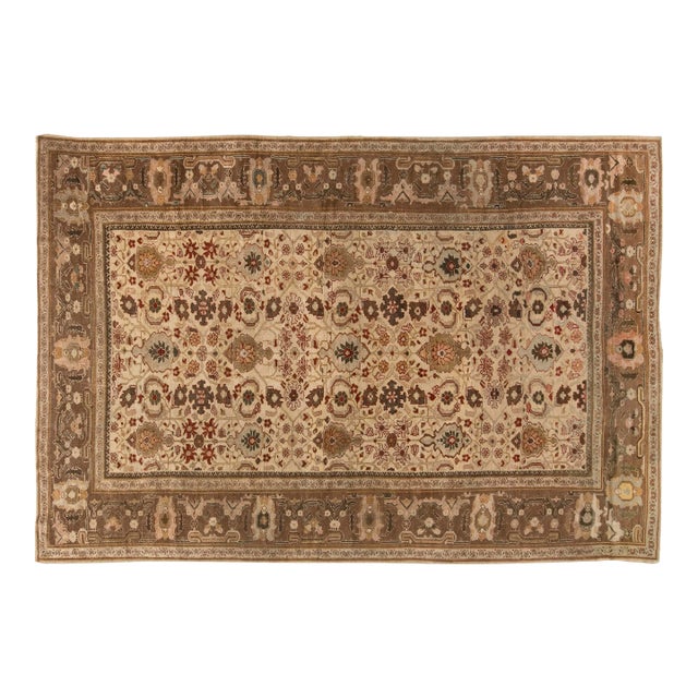 Mid-20th Century Persian Sultanabad Chestnut, Beige, Burgundy Handmade Wool Rug For Sale