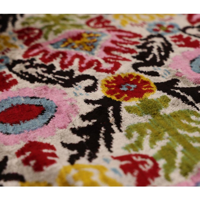 Yellow Hand-Knotted Vibrant Floral Silk Velvet Lumbar - 16x24 Pink & Yellow For Sale - Image 8 of 8