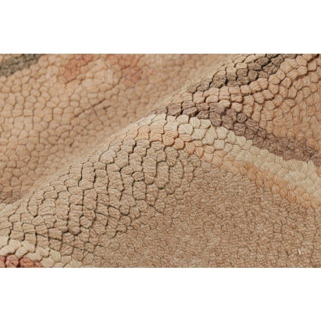 Cream Antique Hand Hooked Medallion Cream Pink and Beige Wool Floral Rug For Sale - Image 8 of 8