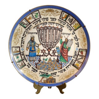 Rare Mizrahi Judaica Ceramic Plate 10.25” Karbasi Jerusalem Temple Menorah For Sale