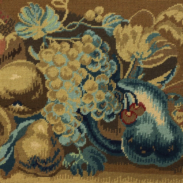 Vintage Hand Stitched Needlepoint Tapestry Still Life of Fruit – Rustic Wall Art in Earth Tones For Sale In New York - Image 6 of 9