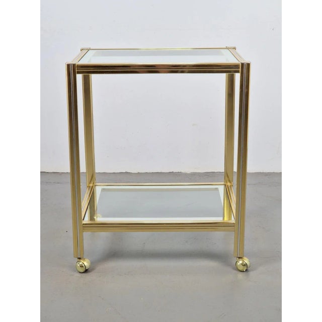Gold Vintage Regency Two-Tone Serving Trolley in Brass & Glass, 1970s For Sale - Image 8 of 9