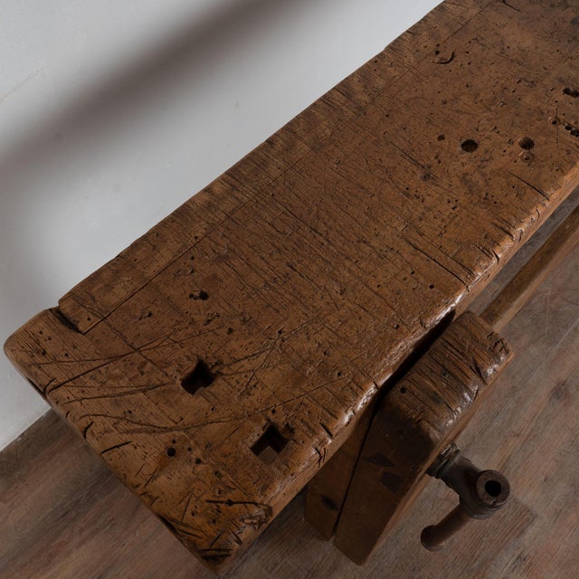 Antique French Rustic Carpenter's Workbench Console Table For Sale - Image 4 of 18