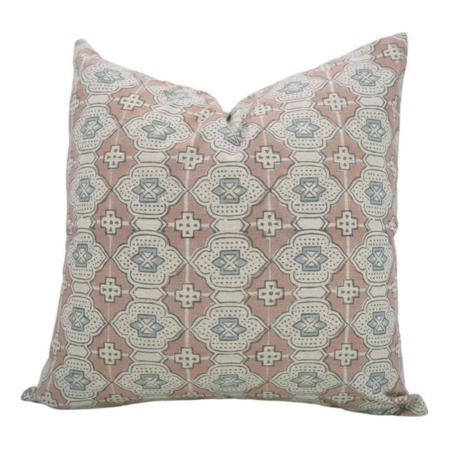 Fabdivine Handmade Block Print Linen Blend Throw Pillow Cover 24x24Inches-Jharoka Design For Sale