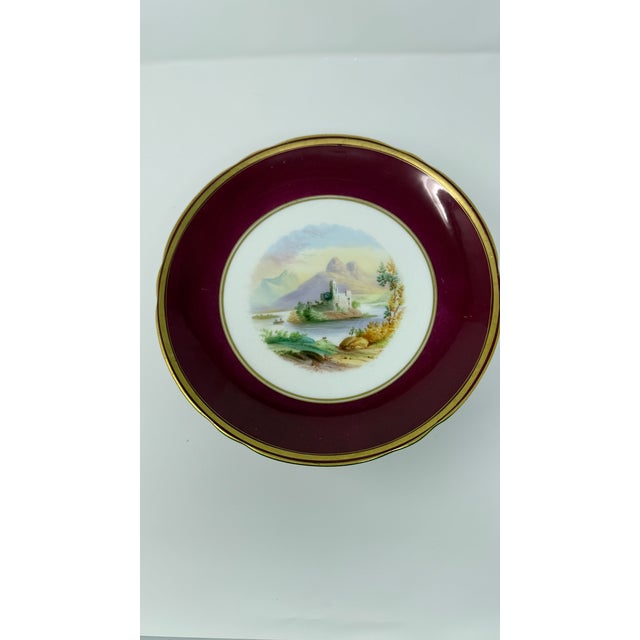 Maroon Mid-19th Century Copeland Hand-Painted Landscape Porcelain Tazza, Pattern D4203 For Sale - Image 8 of 10