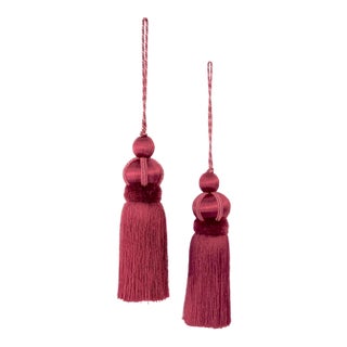 Rouge Red Key Tassels With Cut Velvet Ruche - a Pair For Sale