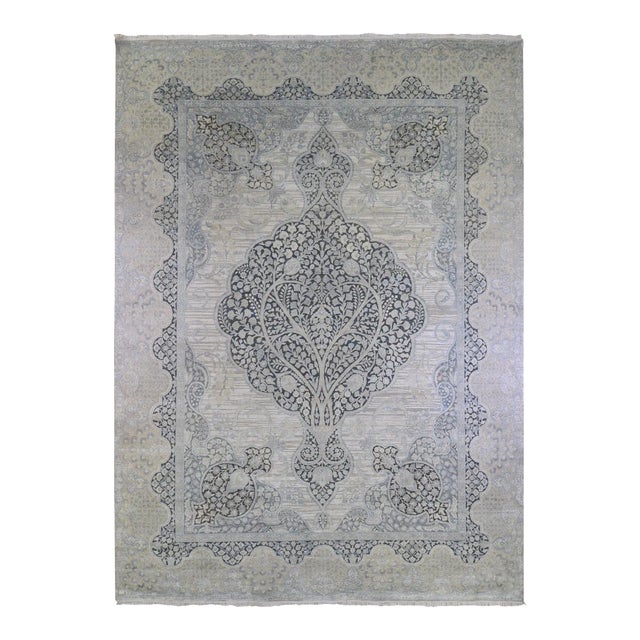 Oversized Silk With Textured Wool Tree of Life Meditation Design Hand Knotted Oriental Rug For Sale