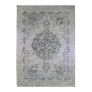 Oversized Silk With Textured Wool Tree of Life Meditation Design Hand Knotted Oriental Rug