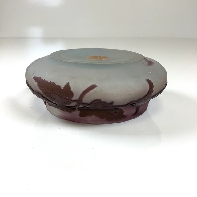 Early 1900s Emile Galle France Signed Acid Etched Cameo Art Glass Powder Dish With Original Marton Alajos Label For Sale - Image 6 of 12