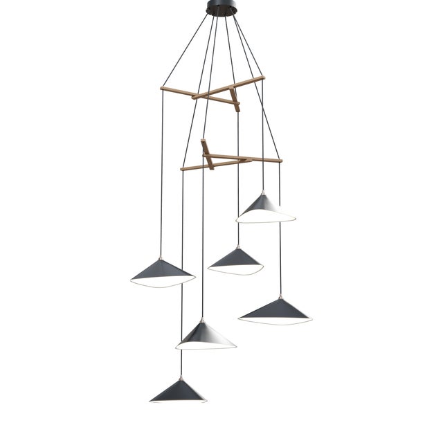 Emily V6 Chandelier Light in Anthracite Semi-Matte Paint by Daniel Becker for Moss Objects For Sale