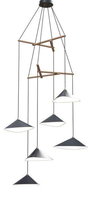 Emily V6 Chandelier Light in Anthracite Semi-Matte Paint by Daniel Becker for Moss Objects
