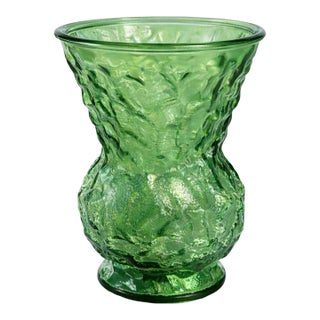 Vintage Cleveland Art Glass Textured Green Vase– Mid-Century Brutalist Style – 8” For Sale