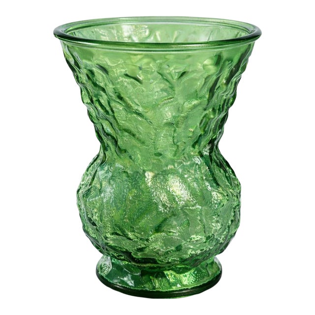 Vintage Cleveland Art Glass Textured Green Vase– Mid-Century Brutalist Style – 8” For Sale