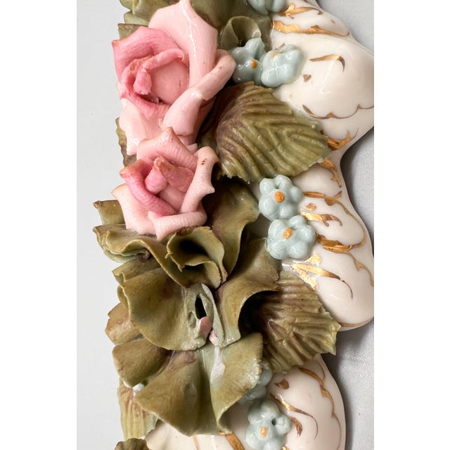 Mid-Century Signed Italian Porcelain Floral Wall Frame With Shelf – Italian / Romantic / Rococo Revival / Capodimonte Style For Sale - Image 15 of 15