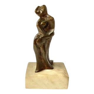 Mid 20th Century Abstract Bronze Sculpture on Marble Base, Dancing Couple, Signed Irving Marantz For Sale