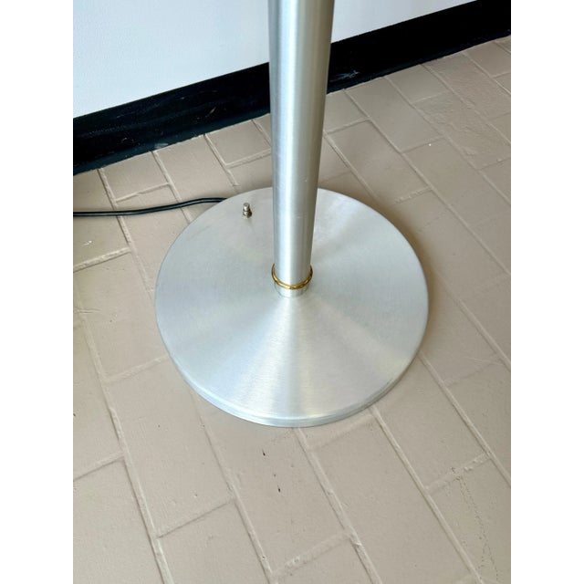 Vintage Postmodern Brushed Aluminum and Brass Torchiere Floor Lamp For Sale - Image 11 of 12