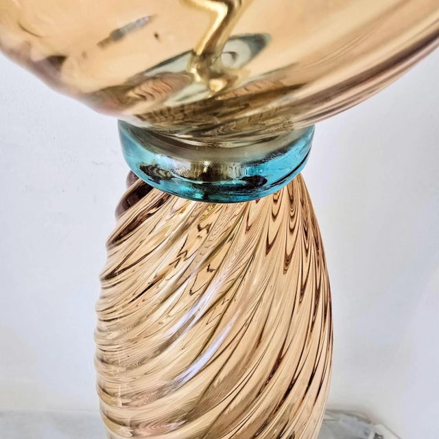 Pair of Terracotta and Blue Murano Glass Lamps 1980s For Sale - Image 9 of 11