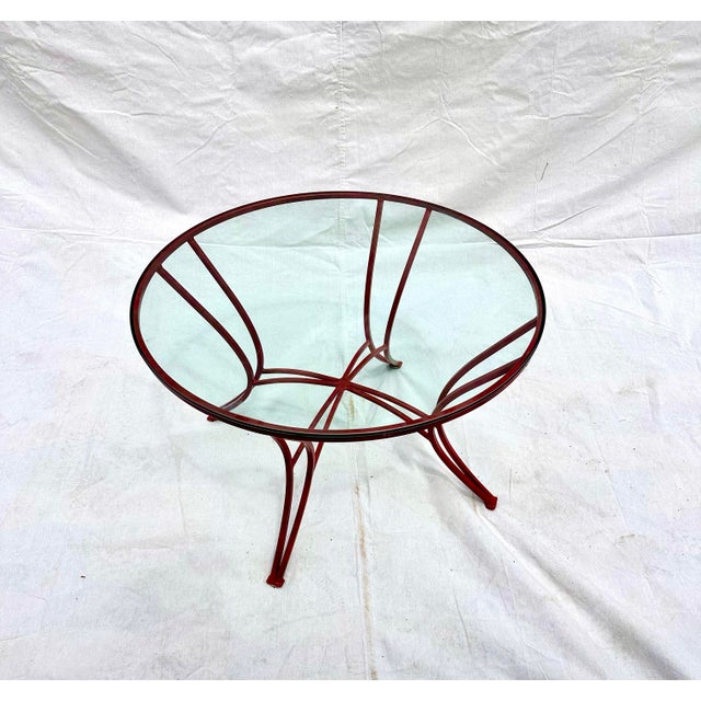 Mid-Century Modern Vintage Red Wrought Iron Woodard Style Round Table For Sale - Image 3 of 5