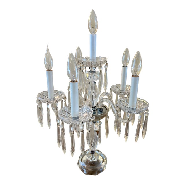 Mid 20th Century Crystal Chandelier Six-Light Girandole Table Lamp For Sale