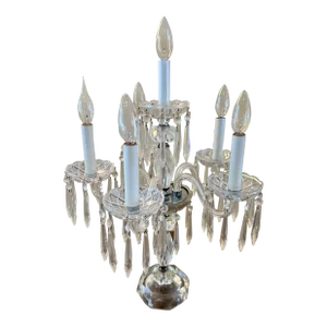 Mid 20th Century Crystal Chandelier Six-Light Girandole Table Lamp